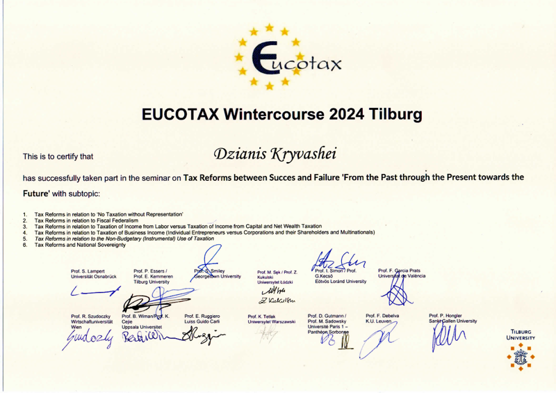 EUCOTAX Wintercourse 2024 Certificate