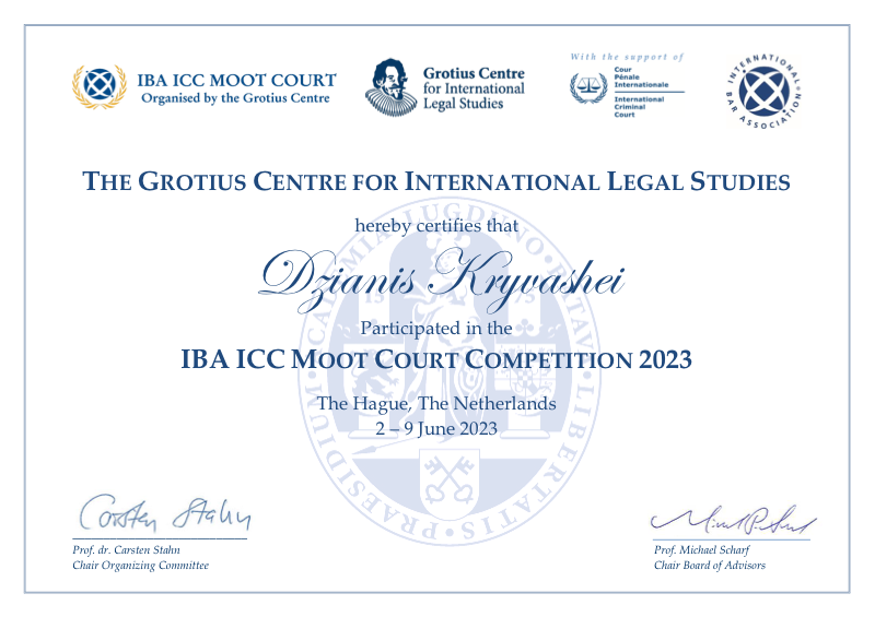 IBA ICC Moot Court 2023 Certificate
