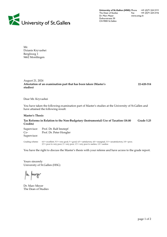 Master's Thesis Grade Certificate